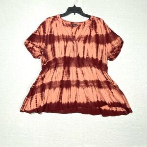 Torrid Tie Dye Babydoll Tunic Top Womens 1 (1X) Short Sleeve V-Neck Blouse